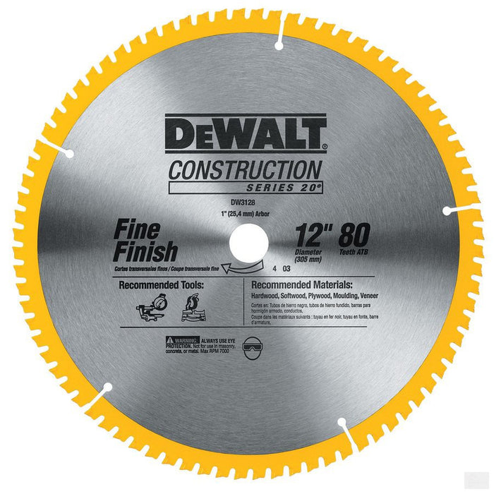 DEWALT Construction 12-in 80-Tooth Carbide Saw Blade DW3128