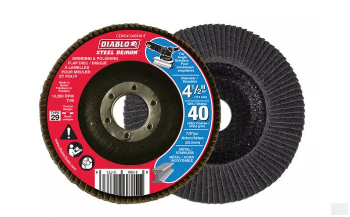 DIABLO Steel Demon 4 1/2-inch Type 29 Ultra Coarse Finish 40 Grit Grinder Flap Disc for Metal Grinding/Polishing [CDX045040N01F]