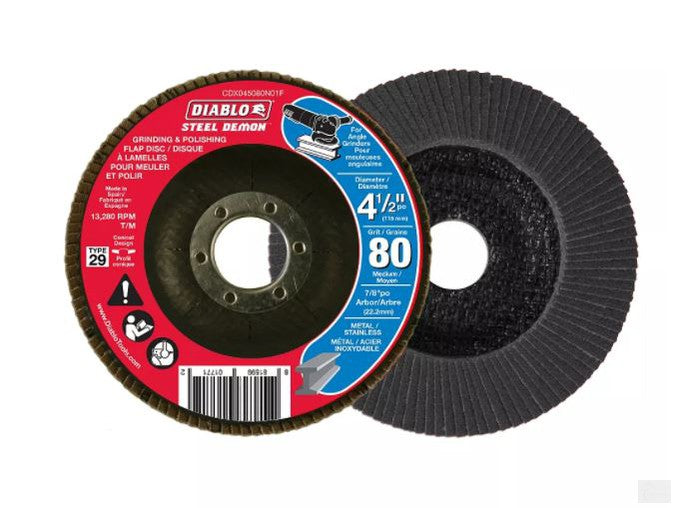 DIABLO Steel Demon 4 1/2-inch Type 29 Medium Finish 80 Grit Grinder Flap Disc for Metal Grinding/Polishing [CDX045080N01F]
